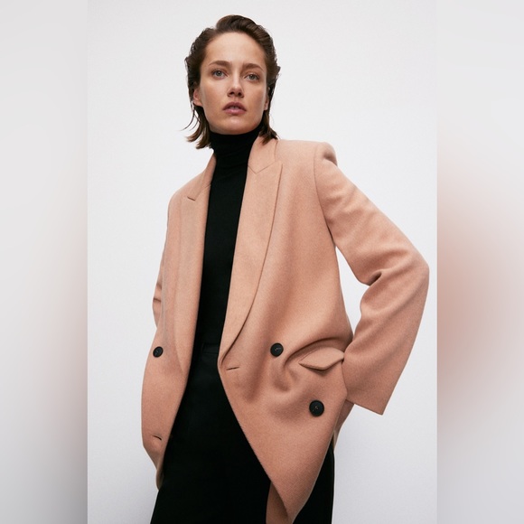 Zara Jackets & Blazers - 💫HP‼️💫 NWT ZARA Double-Breasted Coat in Pink, Size Medium